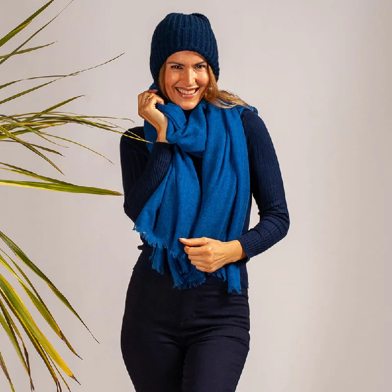 Blue Gossamer Cashmere Shawl & Cashmere Slouch Beanie Set Classic Lace Shawl Wrap