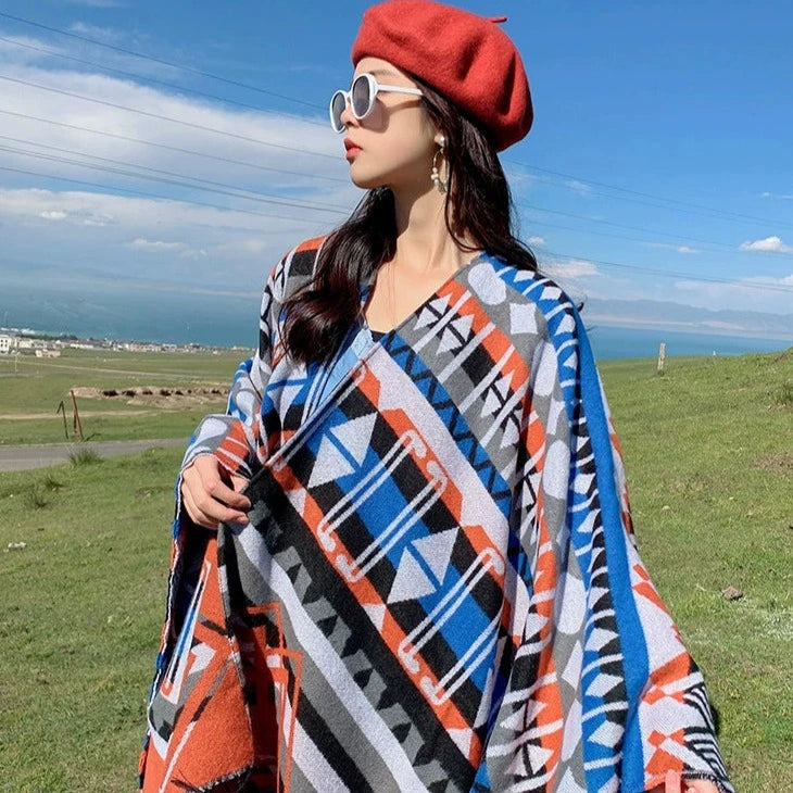 Bohemian Ethnic Style Shawl Warm Wool Shawl Cape