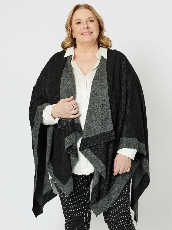 Captivated Reversible Shawl - Black/Charcoal Fashionable Embroidered Shawl