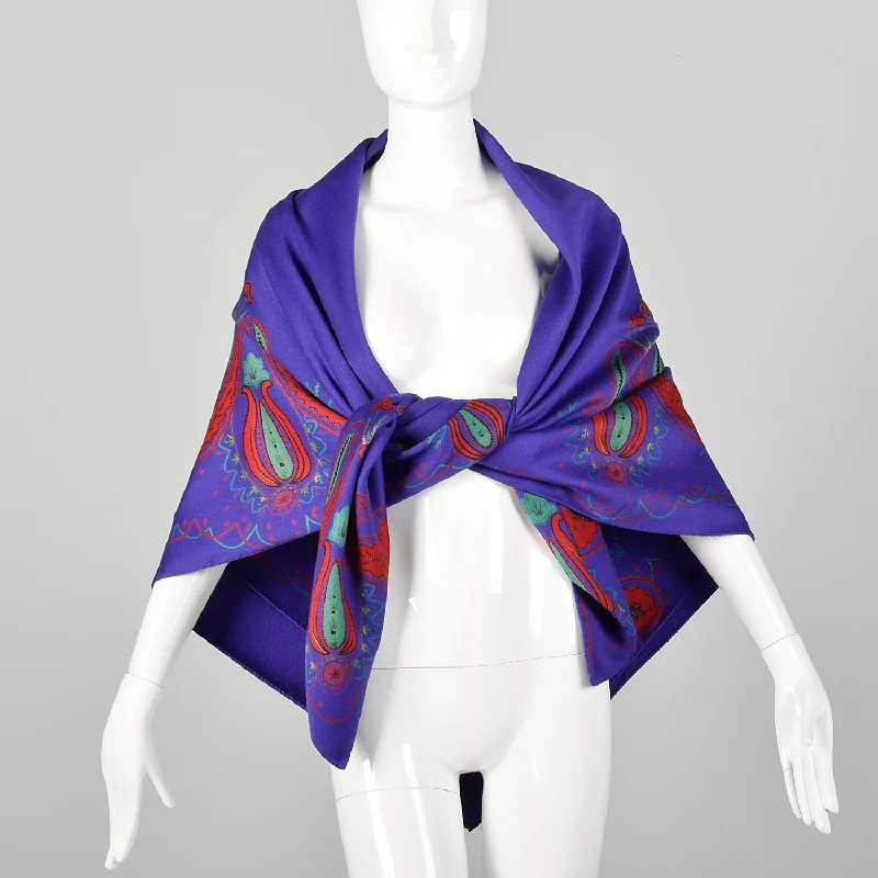 Emanuel Ungaro Paisley Print Purple Tapestry Shawl Elegant Wool Shawl Cape