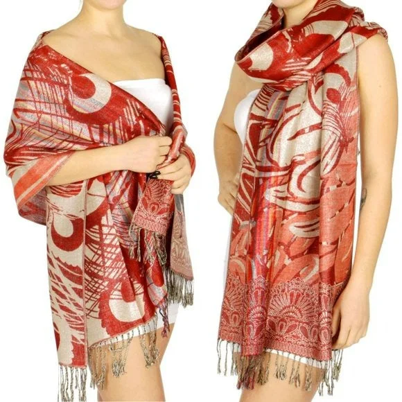 Pashmina Reversible Peacock's Feather Fringed Pashmina Shawl Evening Wrap Comfortable Summer Shawl Wrap