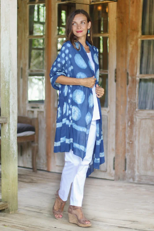 Indigo Bubbles Bubble Motif Block-Printed Cotton Shawl from India Chic Knitted Shawl Wrap