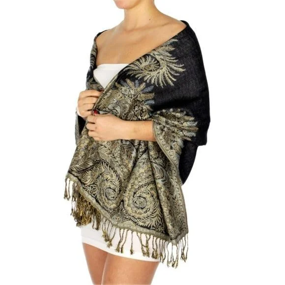 Women's Reversible Paisley Pashmina Shawl Evening Wrap Elegant Knit Shawl Cape