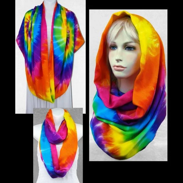 Rainbow Spiral Tie-Dye Infinity Scarf/Shawl Lightweight Cotton Shawl