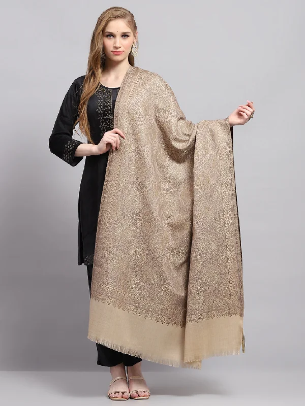 Women Beige Self Design Shawl Trendy Bohemian Shawl Cape