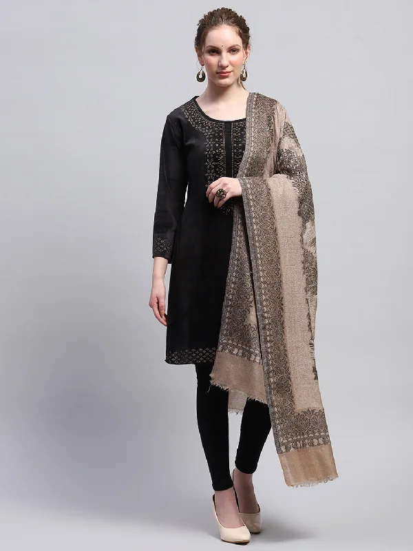 Women Beige Self Design Shawl Stylish Oversized Wool Shawl