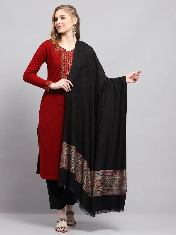 Women Black Self Design Shawl Fashionable Oversized Shawl