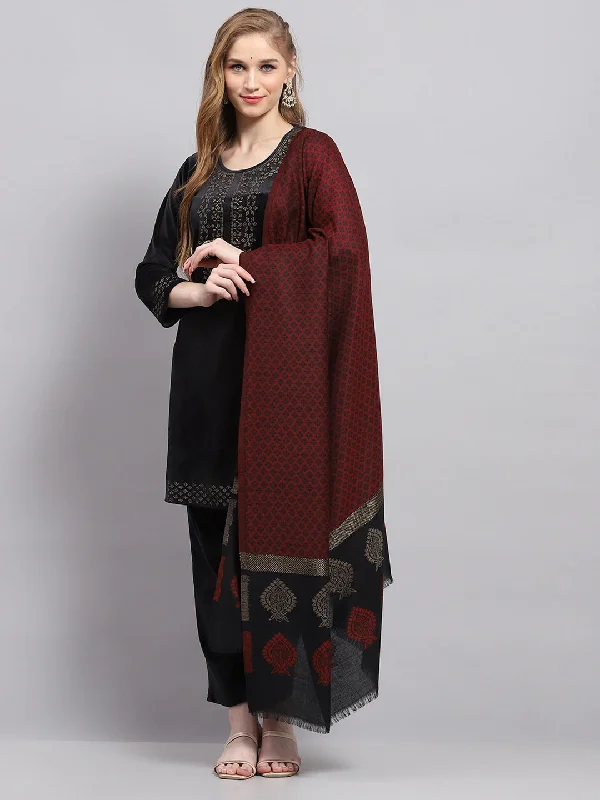 Women Maroon Self Design Shawl Elegant Velvet Shawl Wrap