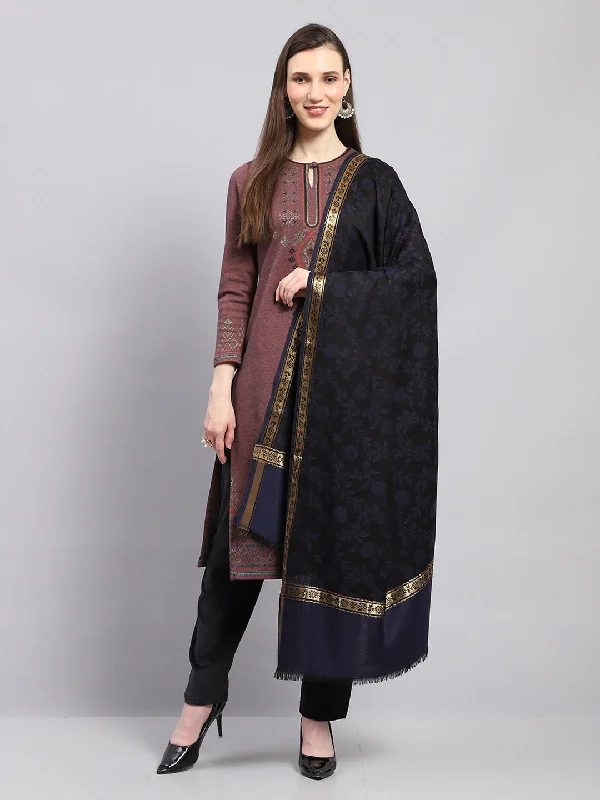 Women Navy Blue Self Design Shawl Luxurious Silk Shawl Cape