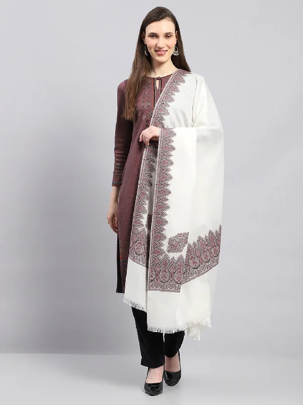 Women Off White Self Design Shawl Comfortable Cotton Shawl Wrap