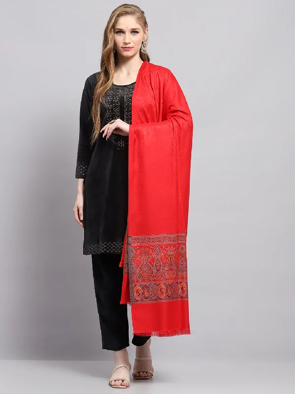 Women Red Self Design Shawl Elegant Long Shawl Scarf