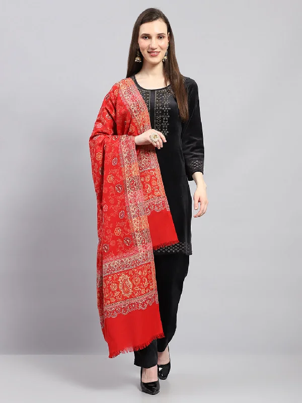 Women Red Self Design Shawl Soft Cotton Shawl Cape