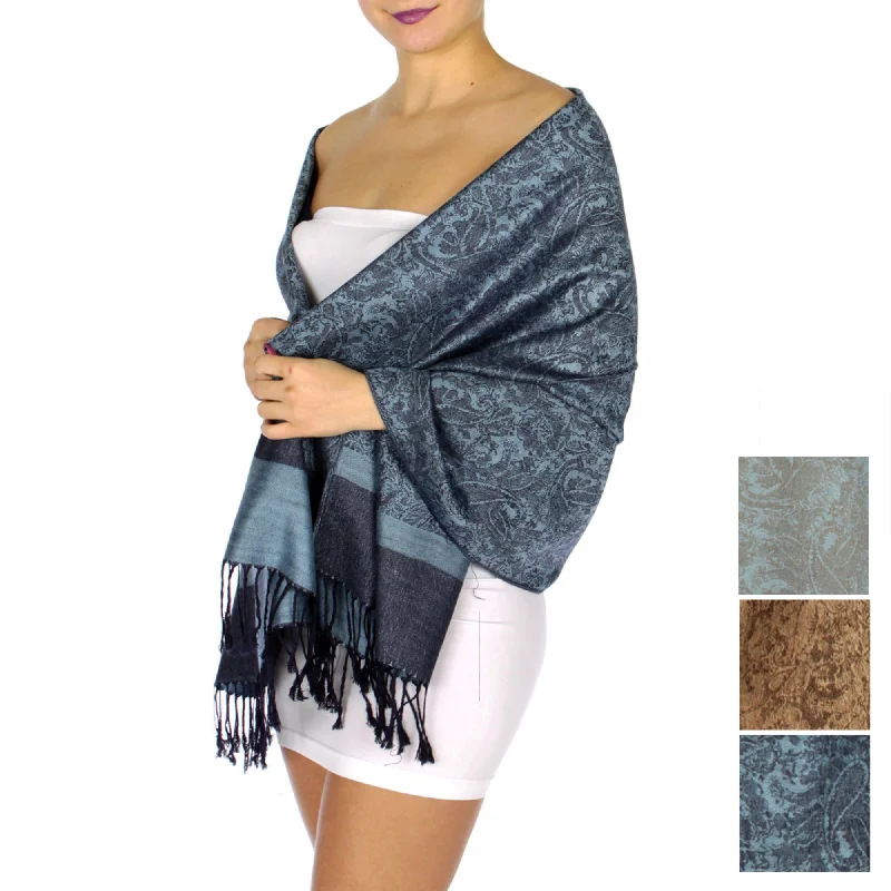 Women's Pashmina Reversible Paisley Fringed Shawl Evening Wrap Casual Cotton Shawl