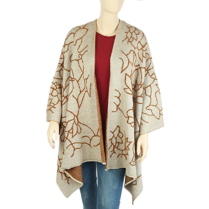 Women's Shawl - Oatmeal Trendy Chunky Knit Shawl