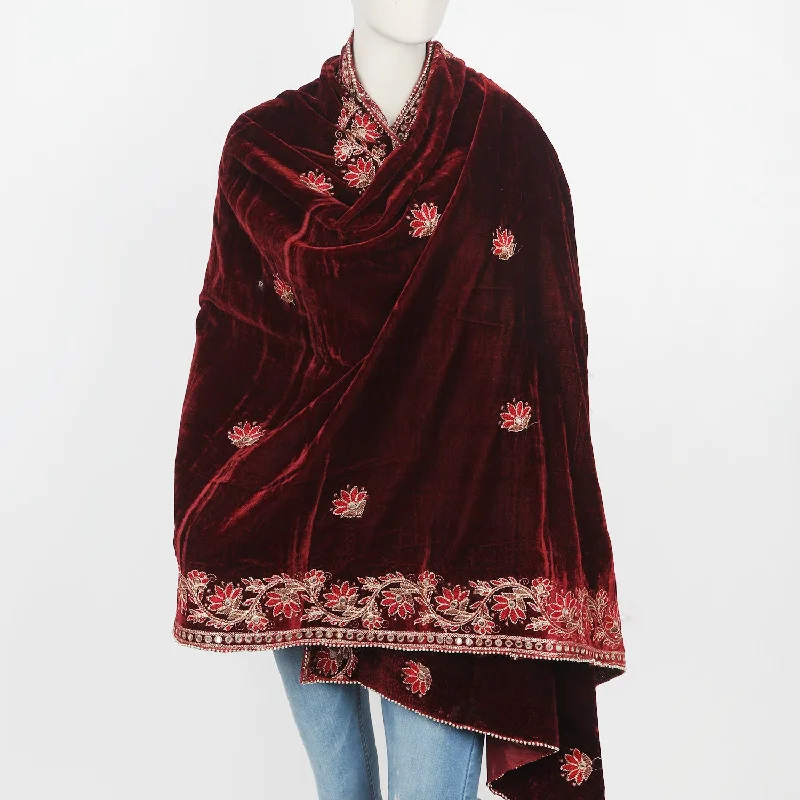 Women's Velvet Shawl - Mehroon Warm Wool Shawl Cape