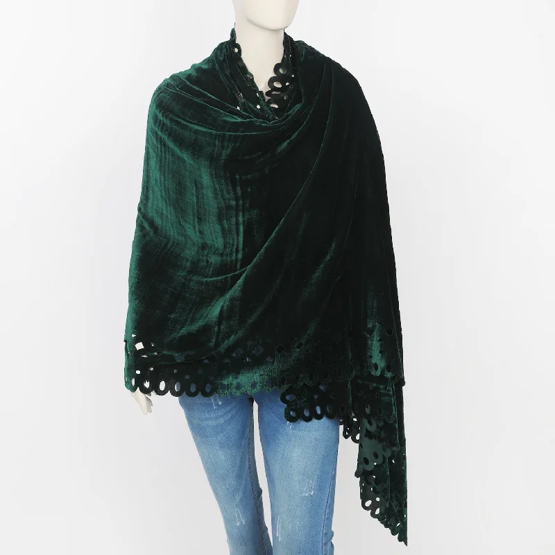 Women's Velvet Shawl - Green Elegant Silk Shawl Scarf