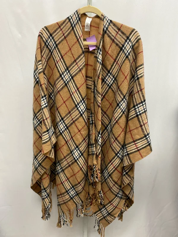 Worthington Tan Plaid Shawl Cozy Fleece Shawl Cape